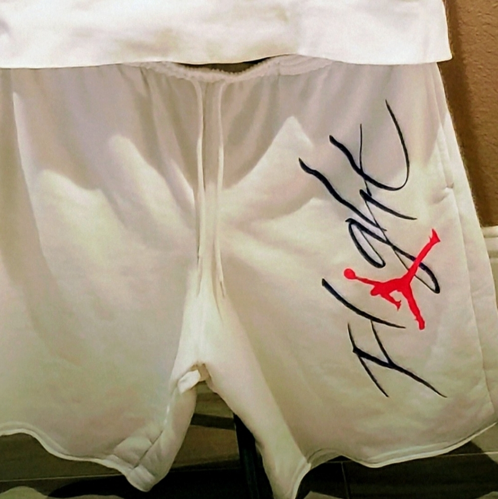 Jordan Men's White Short-Sleeve Hooded Shirt /Shorts Set with Red Logo